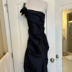 Teri Jon Blue One Shoulder Sleeveless Dress